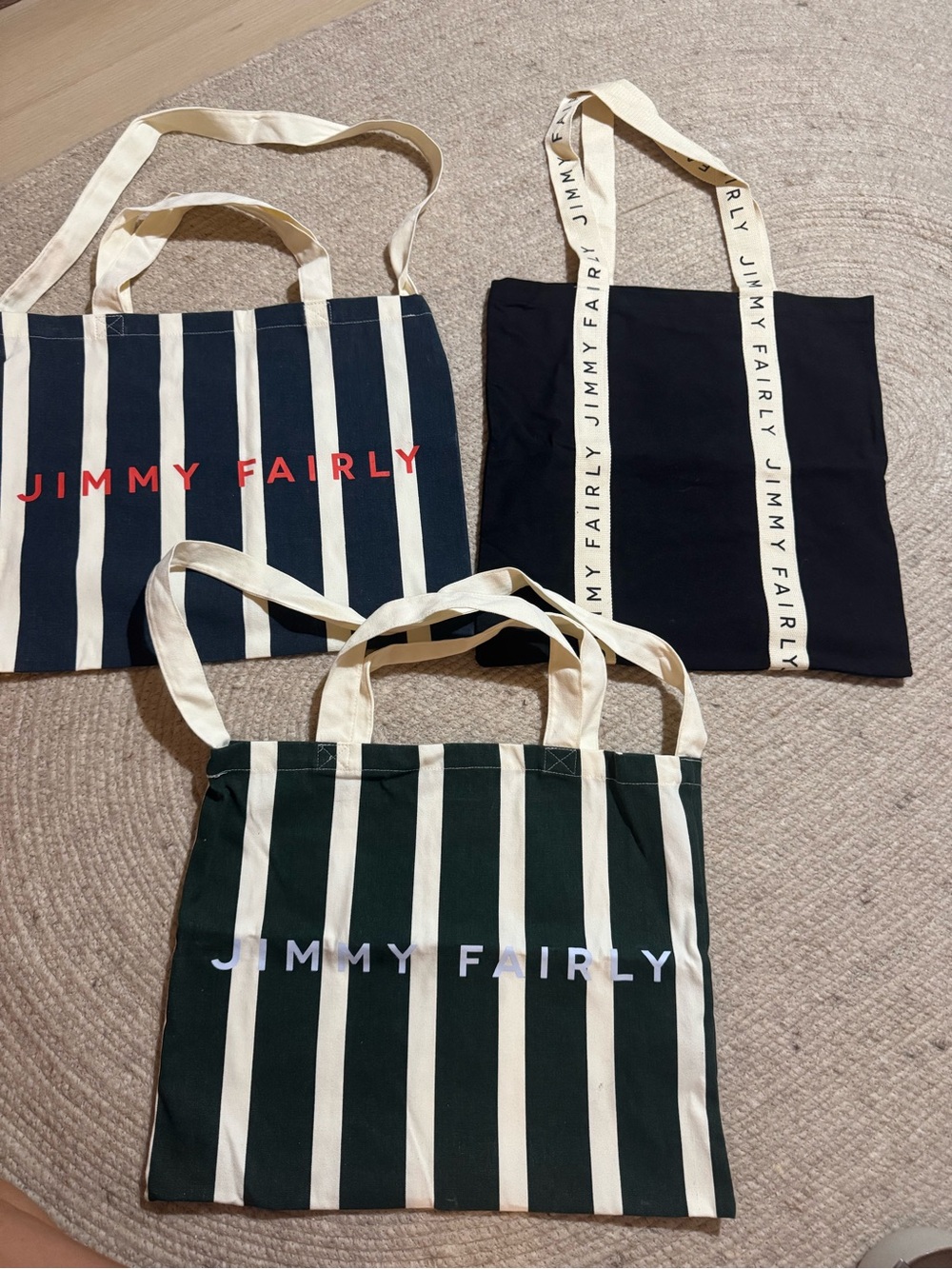 JIMMY FAIRLY Striped Canvas Tote Bag - Navy & Cream / Green & Cream